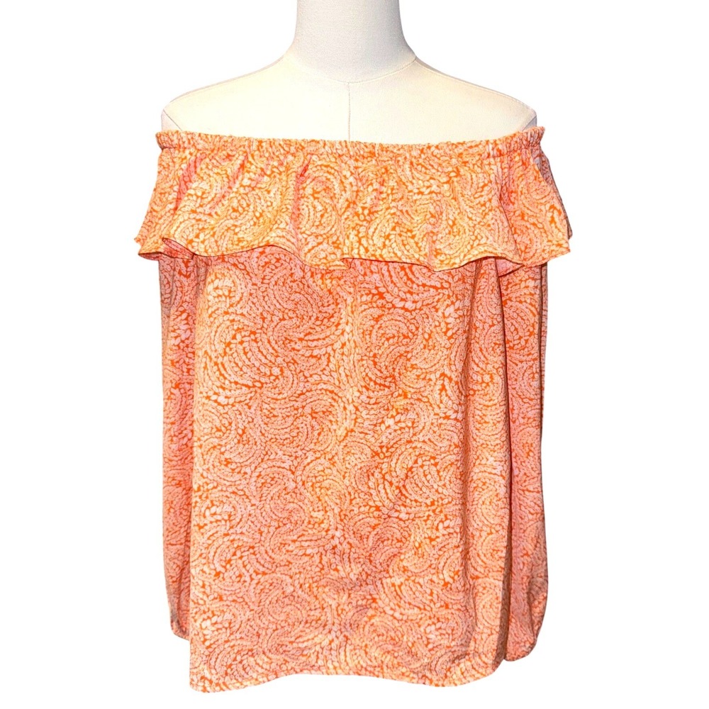 MICHAEL KORS Orange Paisley Off The Shoulder Ruffle Blouse Top Women's Medium
